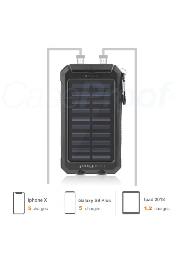 Batterie Solaire Externe 20 000 mAh - Etanche & Anti-Choc