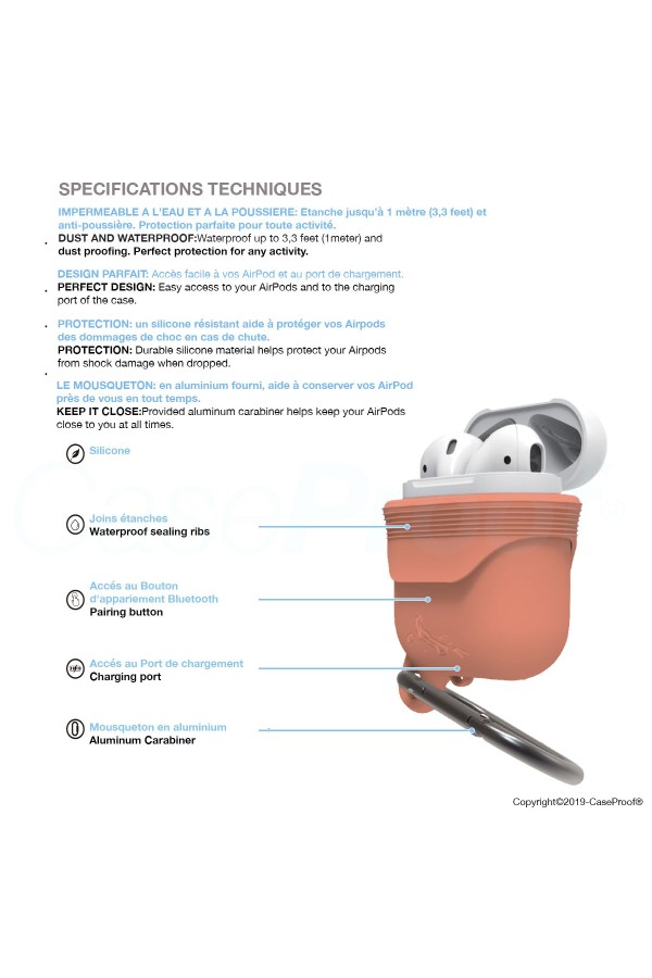 Airpods - Etui de protection Antichoc Etanche en silicone - Nectarine