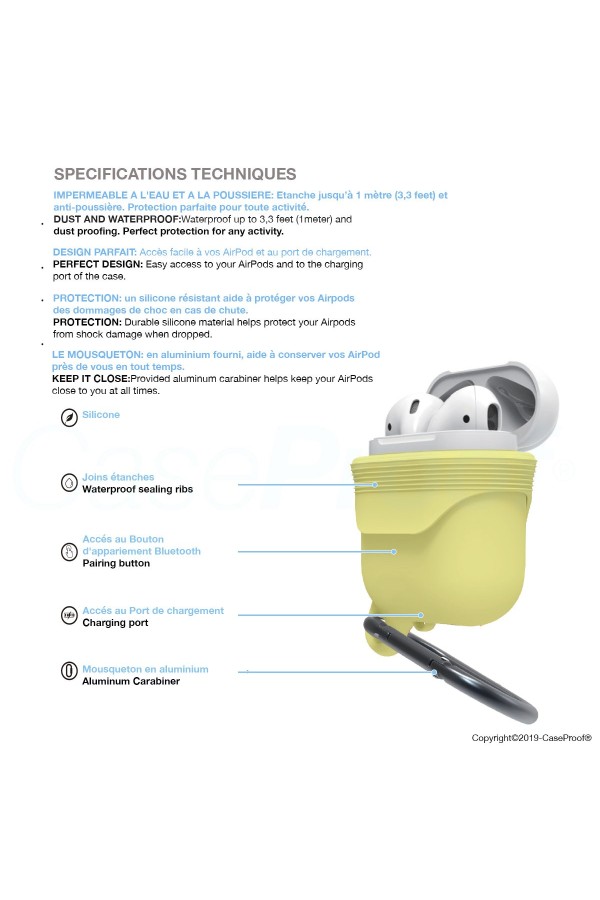 Airpods - Etui de protection Antichoc Etanche en silicone - Jaune