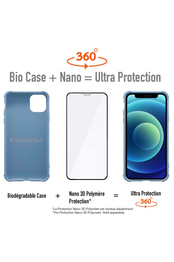 iPhone 12-12 Pro - Coque Antichoc Biodégradable Bleu Série  BIO