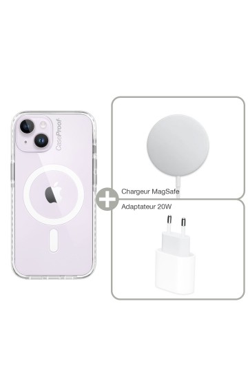 Coque Antichoc Magsafe pour iPhone 14 Plus + Chargeur MagSafe + Adaptateur 20W