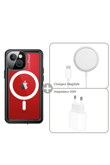 Coque waterProof iPhone 13 mini -MagSafe - chargeur et adaptateur 20W