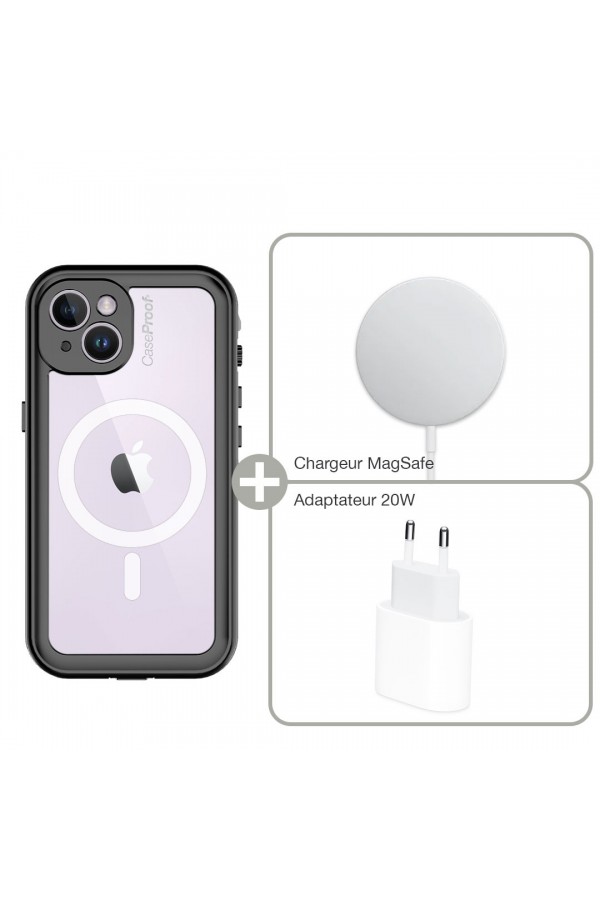 Waterproof case iPhone 14 Plus- MagSafe - Charger and adaptator 20W