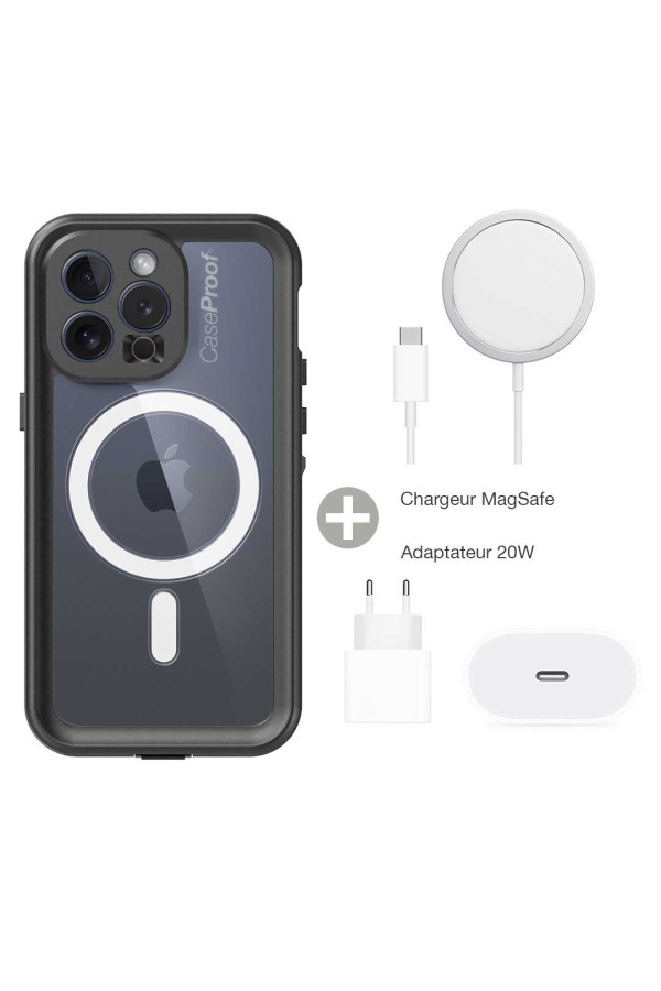Coque waterProof iPhone 15 Pro - MagSafe - plus Chargeur et adaptateur 20W