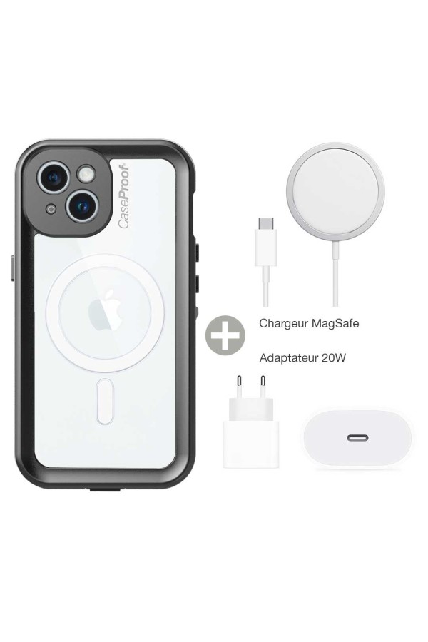 waterProof iPhone 15 case - MagSafe - plus 20W charger and adapter