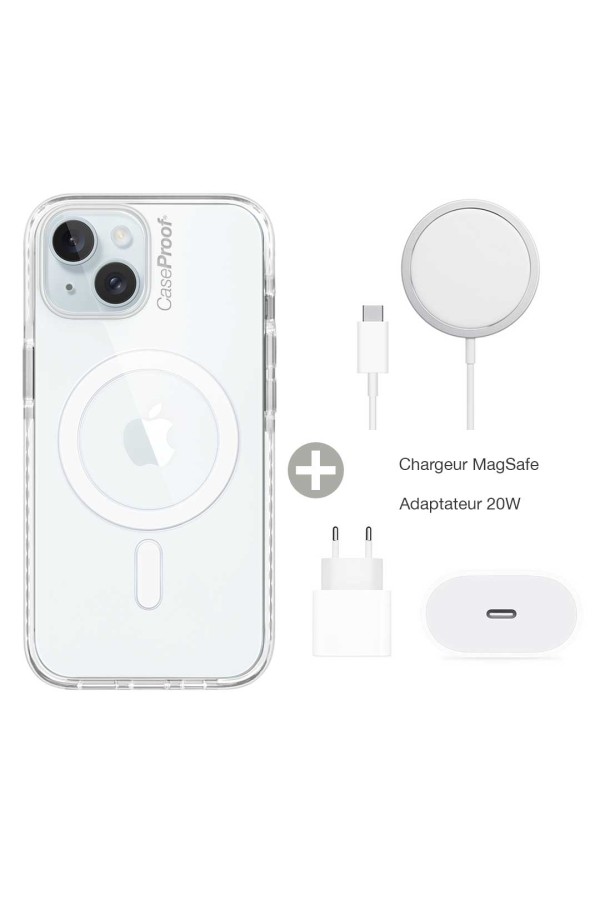 Magsafe Shockproof Case for iPhone 15 + MagSafe Charger + 20W Adapter