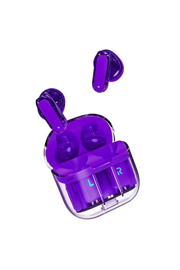 TWS Wireless Earphones avec Bluetooth 5.3 Couleur Violet Transparent