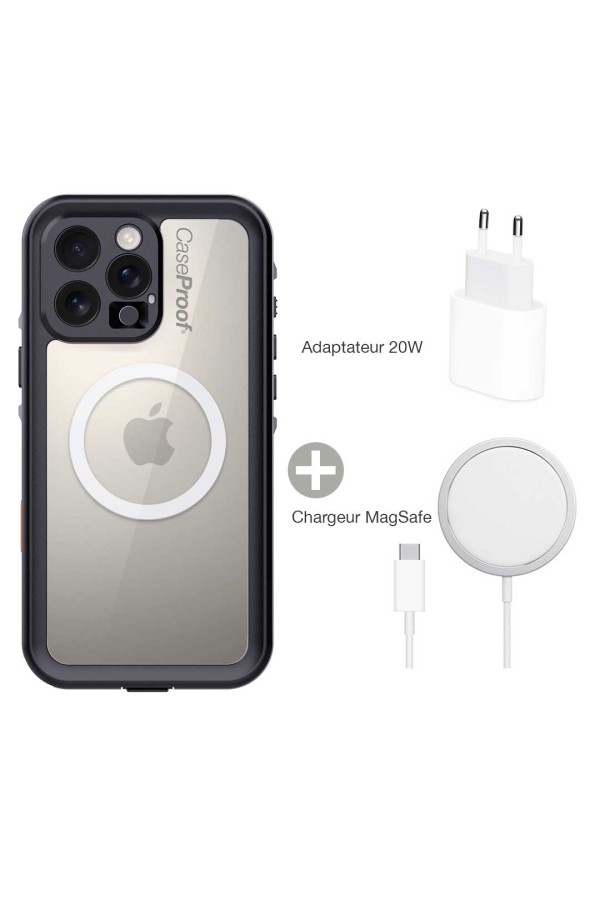 Coque waterproof iPhone 16 Pro  +  MagSafe + Adaptateur 20W